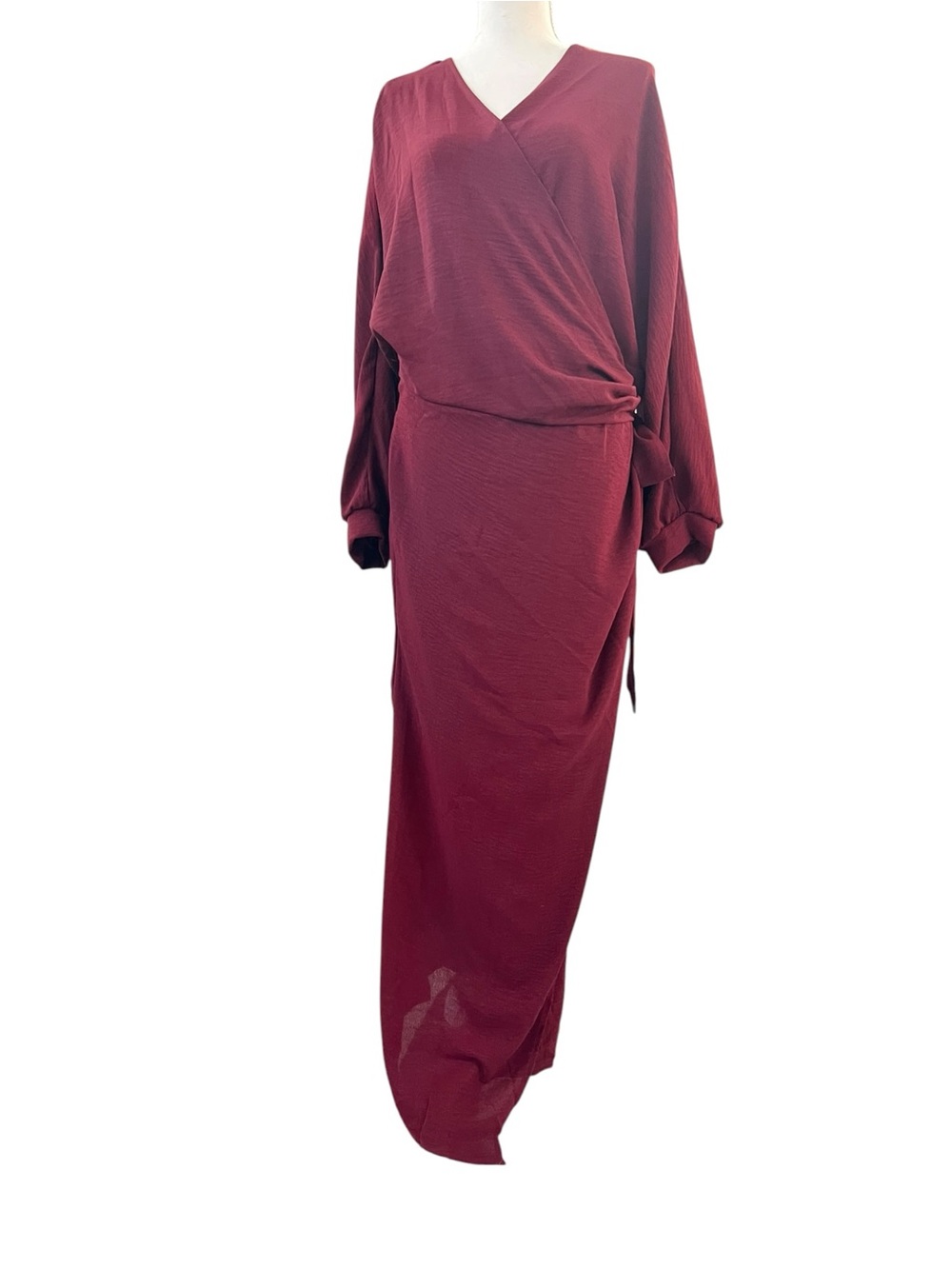 Burgundy Maroon Wrap Maxi Dress with Pockets XL - Picture 3 of 13